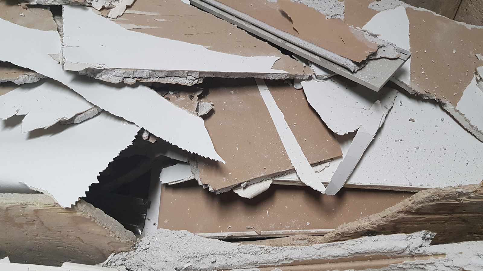 A pile of drywall scraps.